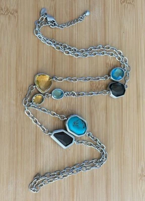 Collar Chico’s 40” Turquesa Citrino Ónix Aguamarina Imitación Piedras Tono Plata Foto 1 de 4