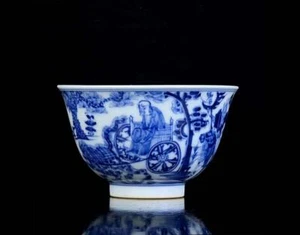 ANTIGUO CUENCO DE PORCELANA CHINO AZUL Y BLANCO MARCADO KANGXI (WX469) - Imagen 1 de 9