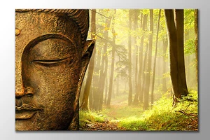 LARGE GOLD BUDDHA GREEN FORREST SUNSHINE ZEN CANVAS WALL ART PRINT PICTURE NEW - Picture 1 of 1