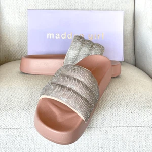 NWT Box Madden Girl 10 Gold Ettie Chunky Multi Bling Rhinestone effect Sandals - Picture 1 of 12