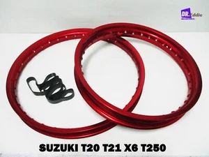 SUZUKI T20 T21 X6 T250 F & R ALUMINIUM RED WHEEL RIM SET **BI4141** - Picture 1 of 6