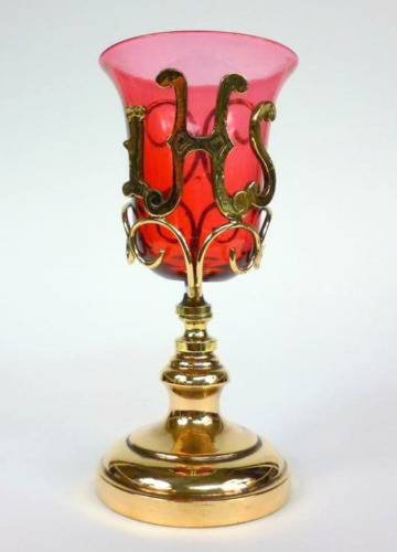Glas mit Bronze Öllampe um 1850