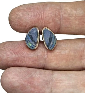 Australian Opal Studs, Sterling Silver, Blue & Green Opal, Doublets, Lucky Gemst - Picture 1 of 7