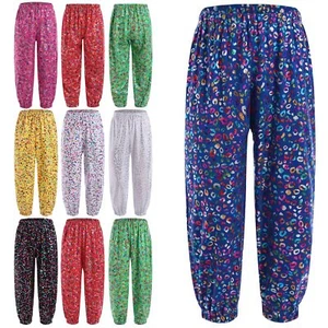 Girls Pants Leopard Print Dancewear Jogger Trousers Outdoor Wide Leg Hip Hop - Picture 1 of 105