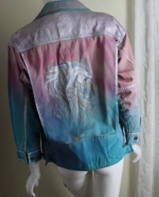 Jasen Brooks Sz M S HAND-PAINTED UNICORN Art-to-Wear Denim Jacket Funky Fun - Image 1 of 4