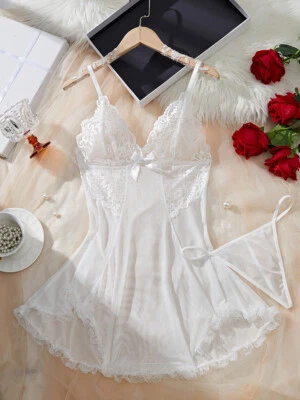 Sexy Peluche para Mujer Lencería Sexy Sin Espalda Body Prendas para Dormir Encaje Vestido Transparente Foto 1 de 4