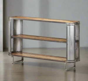 Industrial Vintage Sideboard Wooden Metal Frame Cabinet Open Shelving Unit Rack - Picture 1 of 12
