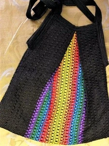 Retro Hand-Woven Shoulder Bag Tote Boho Multi-Colored Black Lined Made In Mexico - Picture 1 of 3