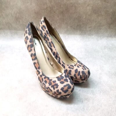 Zapatos de tacón Mossimo para mujer talla 7 de tela marrón con estampado de guepardo sin cordones de plataforma Foto 1 de 4