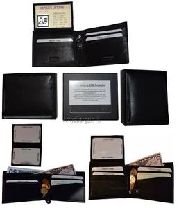 RFID Hombre Cuero Cartera Doble Plegable Cuero Genuino 3 Billeteras 2 ID Nuevo En Caja - Imagen 1 de 12