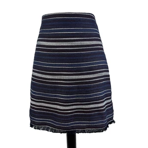 Ann Taylor Loft Rock Gr. 10 dunkelblau lila gestreift Tweed A-Linie Fransen Knie - Bild 1 von 9