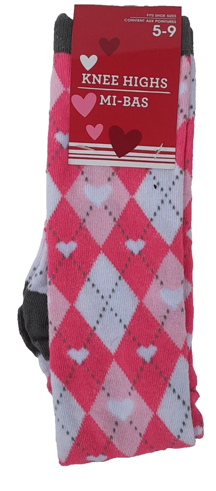 Женские носки колена розовый белый сердца размер 5-9 новый с ярлыками - Изображение 1 из 4