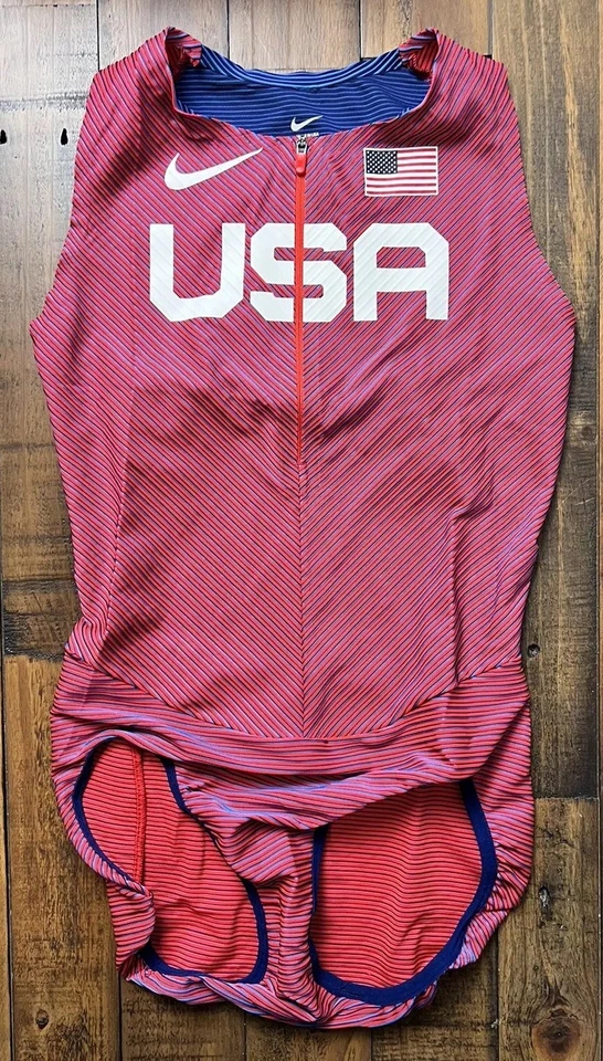 Women Nike Pro Elite Team USA Track Singlet Speed Suit Red Blue CT3507-602 Sz L