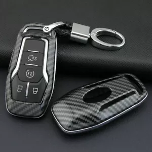 Carbon Fiber Hard Smart Key Cover Accessories Chain Case For Ford Lincoln US - Foto 1 di 8