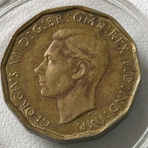 1943 King George VI British 3 Pence Coin | Vintage WWII Era Brass Coin - Picture 1 of 5