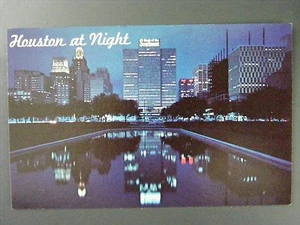 Houston Texas TX City Skyline Scene At Night Vintage Postcard 1950s - Picture 1 of 2