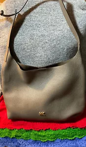 Michael Kors Gray Elephant Pebble Grain Leather Snap Hobo Tote Shoulder Bag - Picture 1 of 9