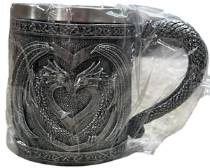 Double Dragons Kaffeebecher 14oz, 400 ml, Mittelalter Dekoration Edelstahl Krug - Bild 1 von 2