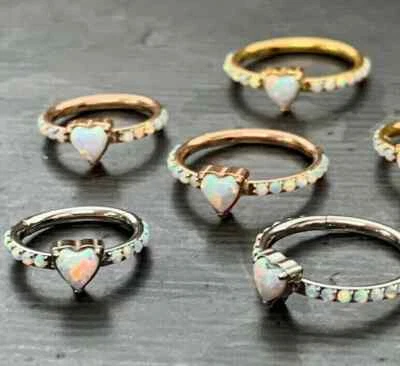 1pc Titanium Opal Heart & Sides Hinged Segment Ring Septum Clicker  - Image 1 of 4