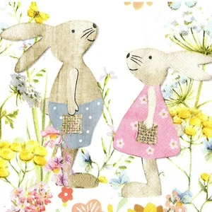 SERVIETTES EN PAPIER LAPINS AMOUREUX ET FLEURS. PAPER NAPKINS RABBITS IN LOVE - Imagen 1 de 1