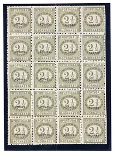 PORTUGAL AZORES 1876 NEWSPAPER STAMPS 2½R BLOCK OF 20 SC. #P4 MINT NH - Picture 1 of 3