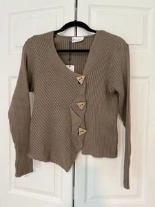 Putorti Womens 3/4 Sleeves Sweater Artsy 3-Button Stretch M Asymmetrical New - Picture 1 of 10