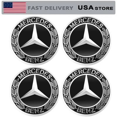 4Pcs For Mercedes Benz Wheel Center.Caps Emblem Black 75mm Rim Hub Cover Badge Foto 1 de 4