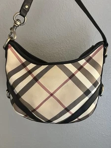 BURBERRY NEW Nova Check Hobo Black Leather Trim - Picture 1 of 9