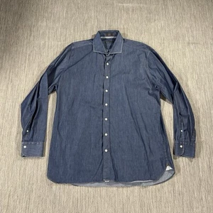 Peter Millar Shirt Men’s XL Regular Fit Medium Wash Blue Denim Dress Button Up - Picture 1 of 13