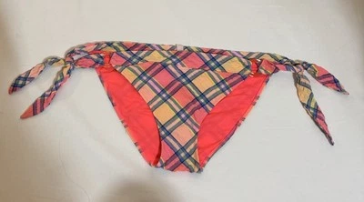 Parte inferior de bikini de natación Victoria Secret grande naranja azul corbata lateral a cuadros Foto 1 de 4