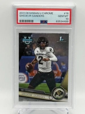 Shedeur Sanders Bowman University 2023 cromo #16 1st Bowman RC PSA 10 Foto 1 de 2