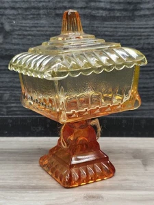 Caja de Boda Jeanette Vintage Amberina Rojo Amarillo Pedestal Cuadrado Plato de Caramelo 6" - Imagen 1 de 14