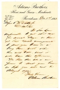 1868 Adams Brothers Letter on Corn Shipment Delays Providence, RI - Picture 1 of 2