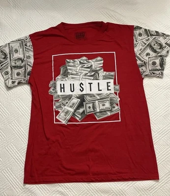 Camiseta Fresh Laundry Hombre XL Hustle Hu$tle Años 100 Manga Corta Rojo Estampado Gráfico Foto 1 de 4