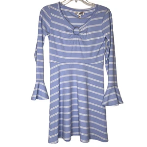 Say What Girls Blue White Striped Dress Sz S Flared Sleeves Ring Accent NWT NEW - Picture 1 of 9