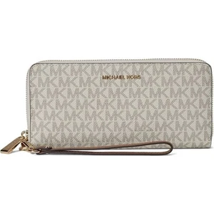 Michael Kors Jet Set Travel Continental Wallet Womens Vanilla Logo-Print ERK1701 - Picture 1 of 9