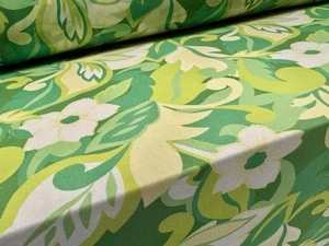 Power Mesh Stretch Spandex Fabric, Per Metre - Retro Floral Print - Green - Picture 1 of 4
