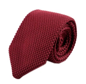 Men Classic Wine Red Textured Knit Woven Silk Tie Smart Necktie 012-Cherry Red - Picture 1 of 5
