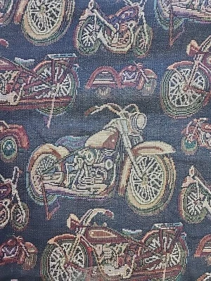 VTG Motorcycles Biker Brocade Jacquard Upholstery Fabric Sewing 56"w X 72" 2 yds - Image 1 of 4