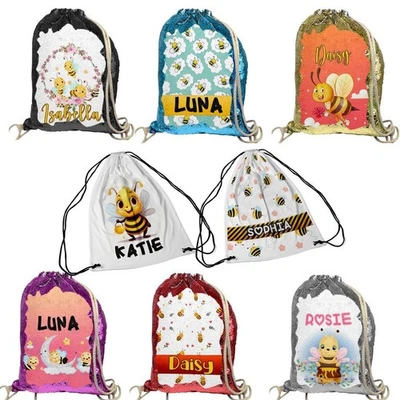 DAILYGIFTS Personalisiert mit beliebigem Namen Biene Design Kordelzugbeutel Schule Kindergarten PE Geschenk 58