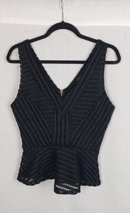 Guess Matilda Mesh Peplum Top Damen S Jet Black Gothic Witchcore Rocker USA Neu - Bild 1 von 8