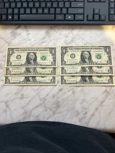 LOT OF (6) 2013 FANCY SERIAL # US $1 DOLLAR BILLS TRINARY NOTES - Picture 1 of 1