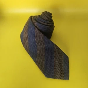 Egara Brown Navy Blue Brown Woven Stripes 75% Wool 25% Silk Necktie - Picture 1 of 8