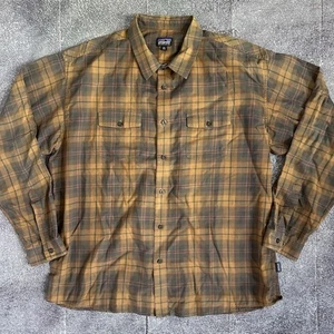 Mens Patagonia Long Sleeved Buckshot Organic Cotton Brown Button Up Shirt Sz 2XL - Picture 1 of 3