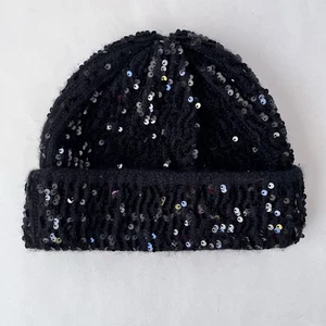 The Cashmere Project Glam Black Sequin Beanie Hat One Size - Picture 1 of 4