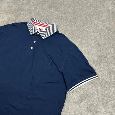 Camisa Polo Robert Graham Para Hombres 3XL Azul Marino Piqué Informal Contraste Preppy Elastizada Foto 1 de 4