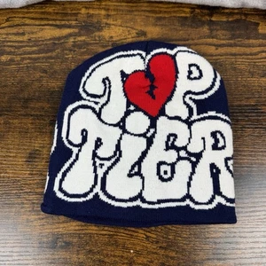 Y2K Buchstaben Strick Beanie Mütze "TOP TIER" Hip Hop Totenkopf Mütze Herren Damen Unisex - Bild 1 von 5