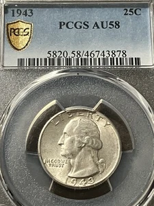 1943 PCGS AU58 Washington Quarter Gold Seal - Picture 1 of 2
