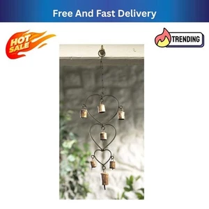 1xHerz Windspiel Glocke Perlen Bronziert Metall Fair Trade Haus Innen Garten Neu UK - Bild 1 von 1