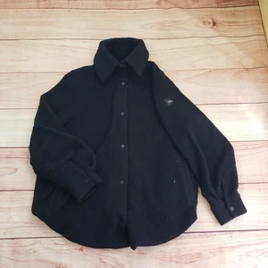 ALO Yoga Sherpa Jacket Women L Black Fleece Collared Button Front Cozy Oversized - Picture 1 of 9